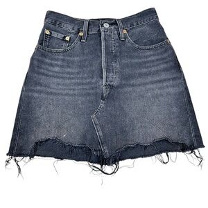 Levi’s faded black 5-pocket mini denim skirt, 24, Button Fly, Raw Edge Hem, Soft